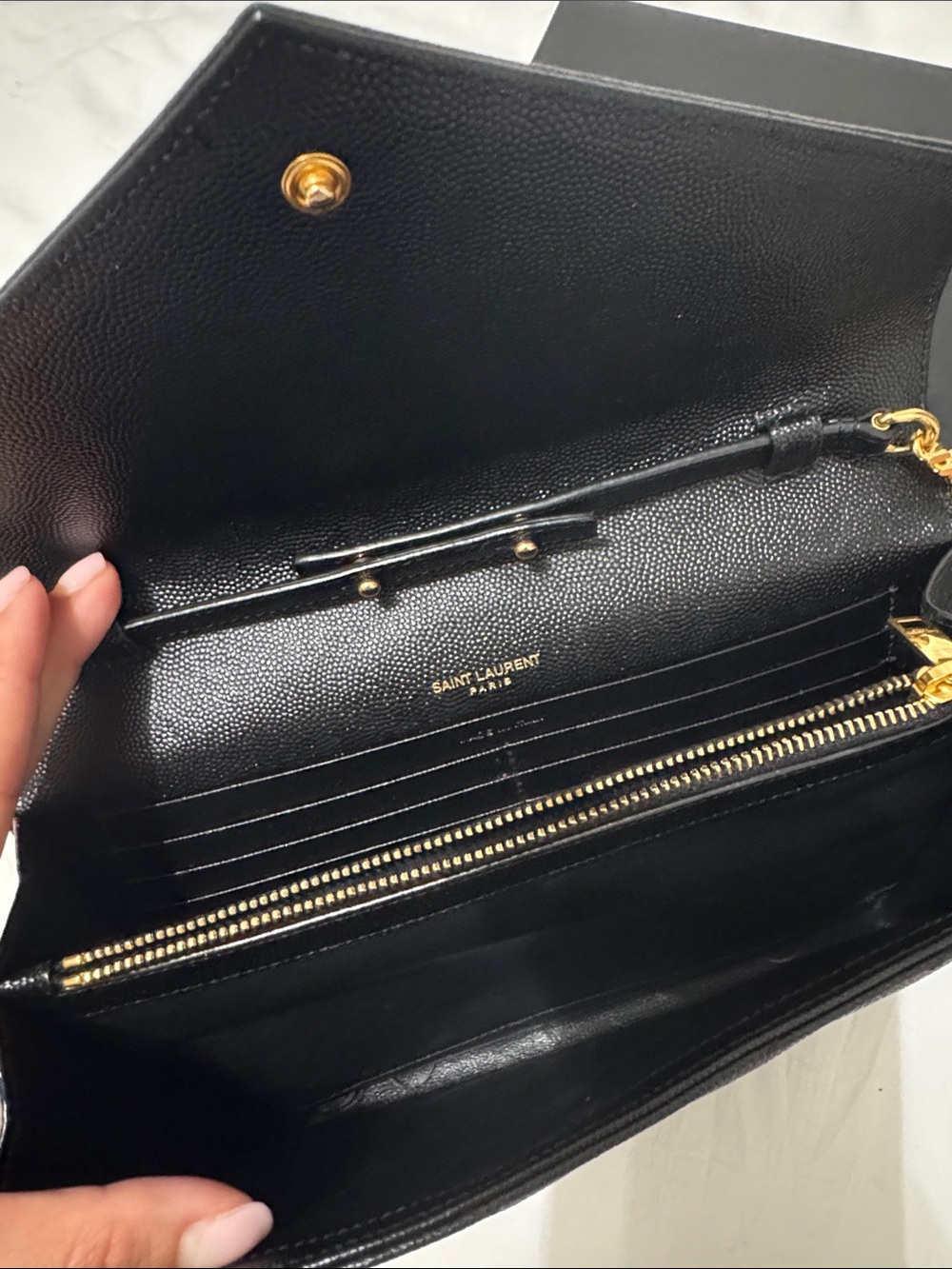 Saint Laurent Black Quilted Chevron YSL Chain Shoulder Bag with Gold Hardware - Picture 3 of 10
